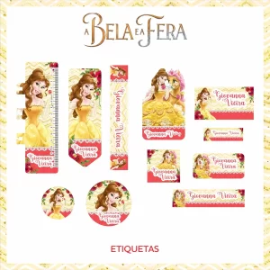 Etiqueta Escolar Bela e a Fera Png e Pdf