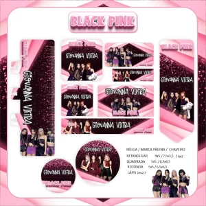 Etiqueta Escolar Black Pink Studio, Png e Pdf