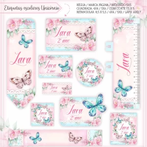 Etiqueta Escolar Borboletas Studio, Png, Cdr e Pdf