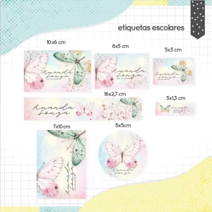 Etiqueta Escolar Borboletas Studio, Png, Dxf e Pdf