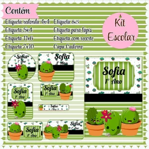 Etiqueta Escolar Cactos Studio, Png e Pdf