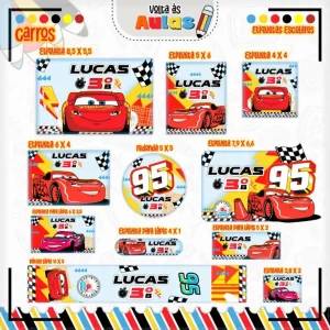 Etiqueta Escolar Carros Studio, Pdf e Png