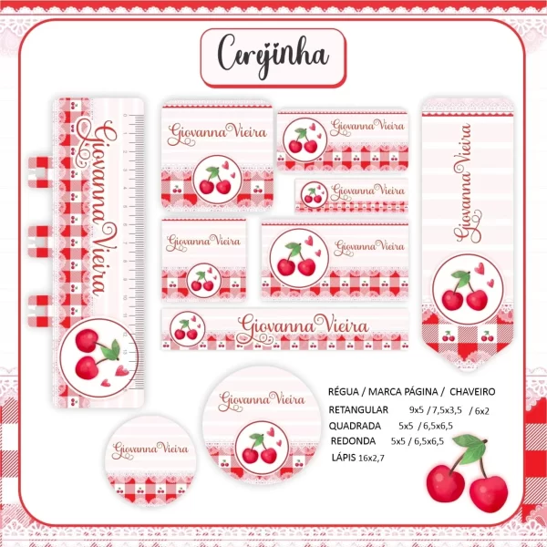 Etiqueta Escolar Cerejinha Studio, Png e Pdf
