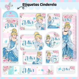 Etiqueta Escolar Cinderela Studio, Pdf e Png