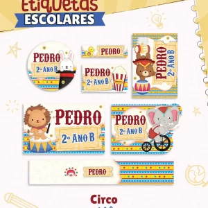 Etiqueta Escolar Circo Studio, Pdf e Png