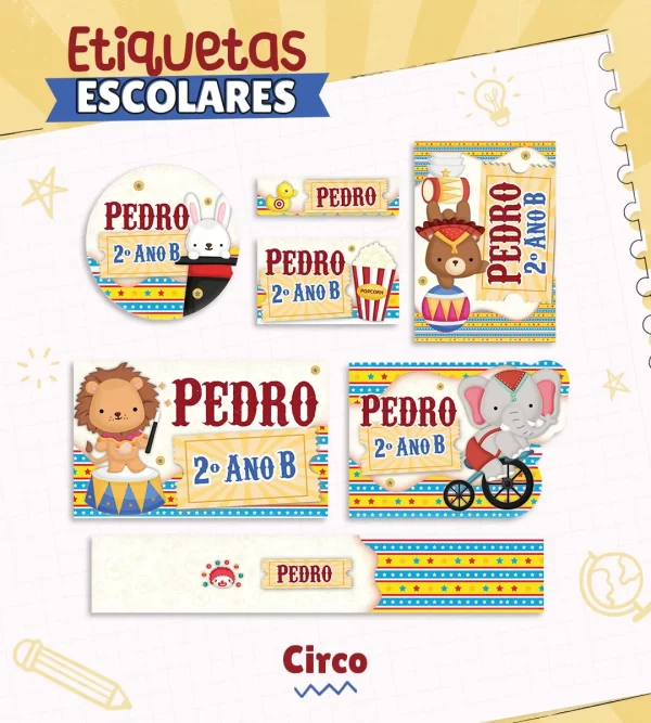 Etiqueta Escolar Circo Studio, Pdf e Png