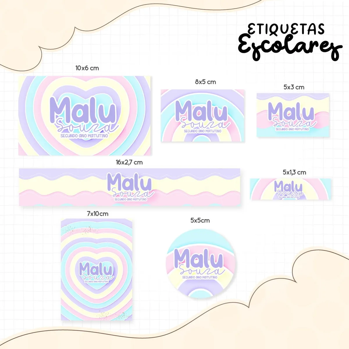 Etiqueta Escolar Digital Candy Colors