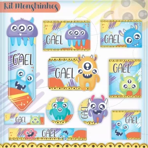 Etiqueta Escolar Digital Monstrinhos