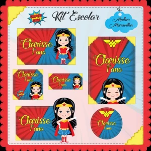 Etiqueta Escolar Digital Mulher Maravilha