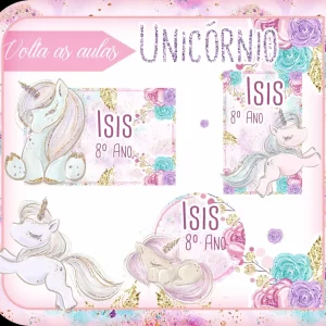 Etiqueta Escolar Digital Unicórnio Studio