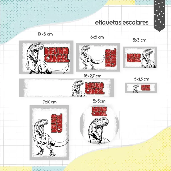 Etiqueta Escolar Dinossauro Studio, Dxf, Pdf e Png