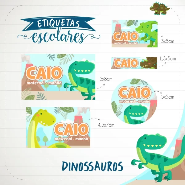 Etiqueta Escolar Dinossauro Studio e Pdf