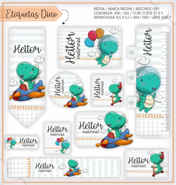 Etiqueta Escolar Dinossauros Studio, Cdr, Pdf e Png