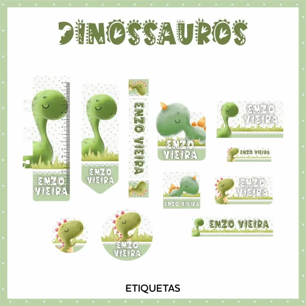 Etiqueta Escolar Dinossauros Studio, Pdf e Png