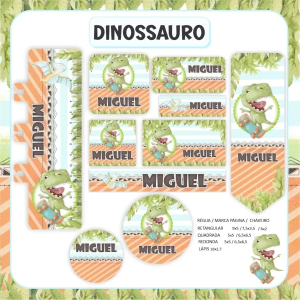 Etiqueta Escolar Dinossauros Studio, Png e Pdf