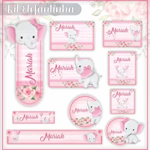 Etiqueta Escolar Elefantinha Studio, Png, Cdr e Pdf