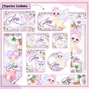 Etiqueta Escolar Fadas Studio, Pdf e Png