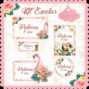 Etiqueta Escolar Flamingo Png e Studio