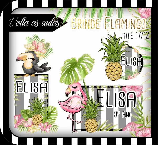 Etiqueta Escolar Flamingo Studio e Png