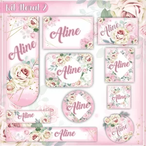 Etiqueta Escolar Floral Studio, Png, Cdr e Pdf