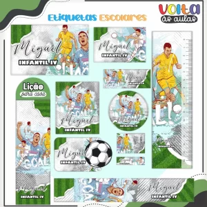 Etiqueta Escolar Futebol Studio, Pdf e Png