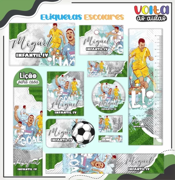 Etiqueta Escolar Futebol Studio, Pdf e Png