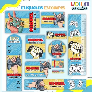 Etiqueta Escolar Gamer Studio, Png e Pdf