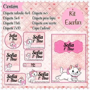 Etiqueta Escolar Gata Marie Studio, Png e Pdf