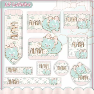 Etiqueta Escolar Gatinha Studio, Cdr, Png e Pdf