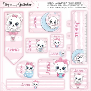 Etiqueta Escolar Gatinha Studio, Png, Cdr e Pdf