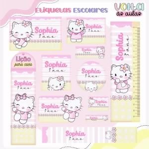 Etiqueta Escolar Hello Kitty Studio, Png e Pdf