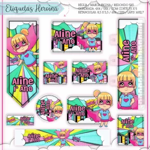 Etiqueta Escolar Heroínas Studio, Cdr, Png e Pdf