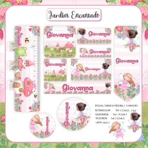 Etiqueta Escolar Jardim Studio, Pdf e Png