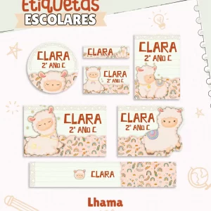 Etiqueta Escolar Lhama Studio, Png e Pdf