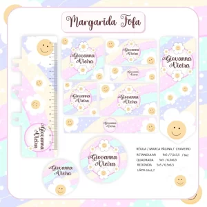 Etiqueta Escolar Margarida Studio, Png e Pdf