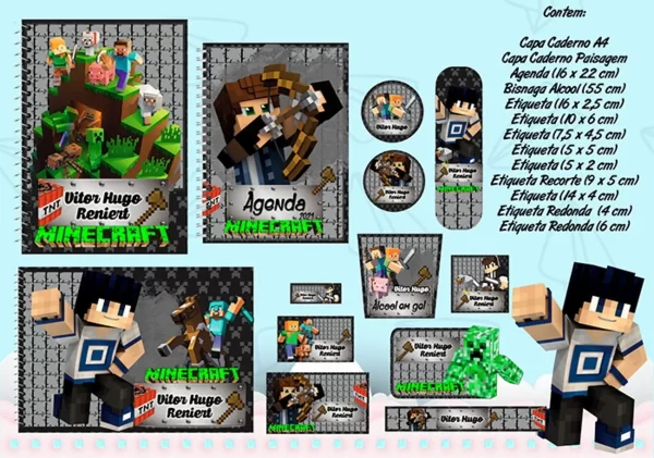 Etiqueta Escolar Minecraft Studio e Pdf