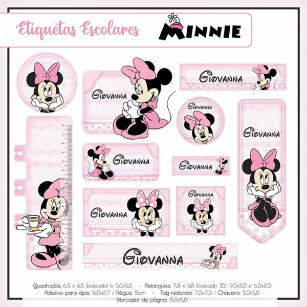 Etiqueta Escolar Minnie Rosa Studio e Pdf