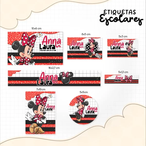 Etiqueta Escolar Minnie Studio, Dxf, Png e Pdf