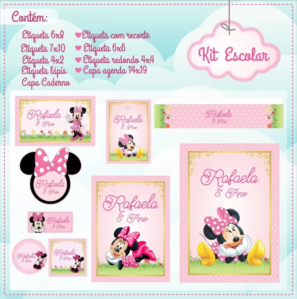 Etiqueta Escolar Minnie Studio, Pdf e Png