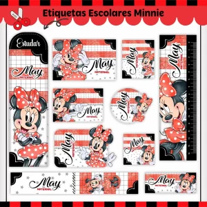 Etiqueta Escolar Minnie Studio, Png e Pdf
