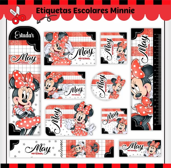 Etiqueta Escolar Minnie Studio, Png e Pdf