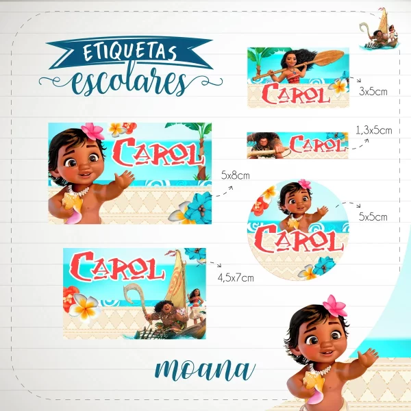 Etiqueta Escolar Moana Baby Studio e Pdf