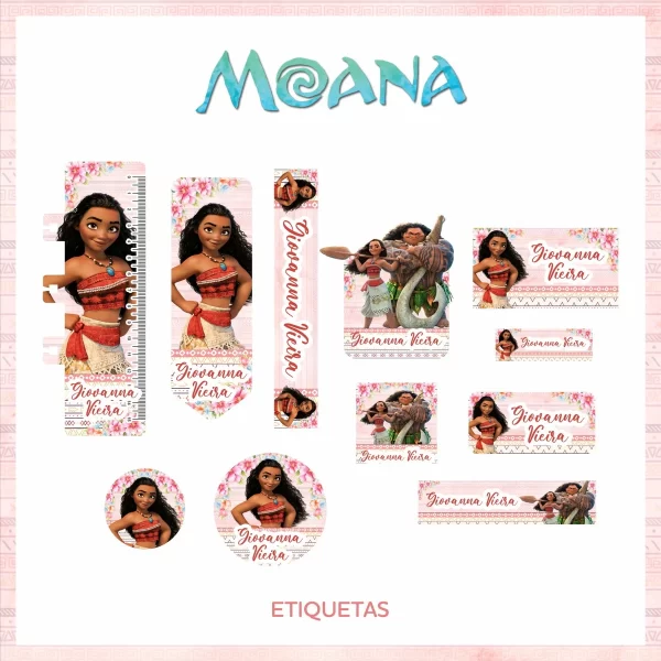 Etiqueta Escolar Moana Png e Pdf