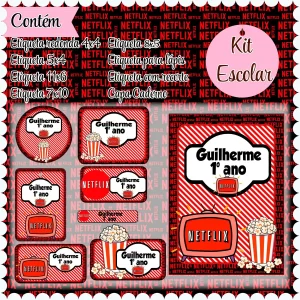 Etiqueta Escolar Netflix Studio, Png e Pdf