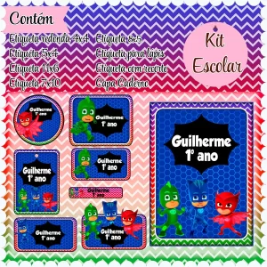 Etiqueta Escolar PJ Masks Studio, Png e Pdf
