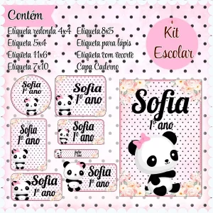 Etiqueta Escolar Panda Studio, Png e Pdf