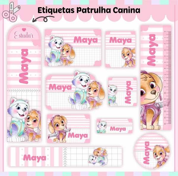 Etiqueta Escolar Patrulha Canina Rosa