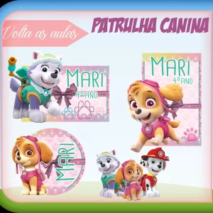 Etiqueta Escolar Patrulha Canina Rosa Studio