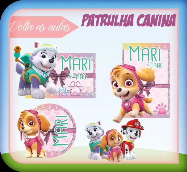 Etiqueta Escolar Patrulha Canina Rosa Studio