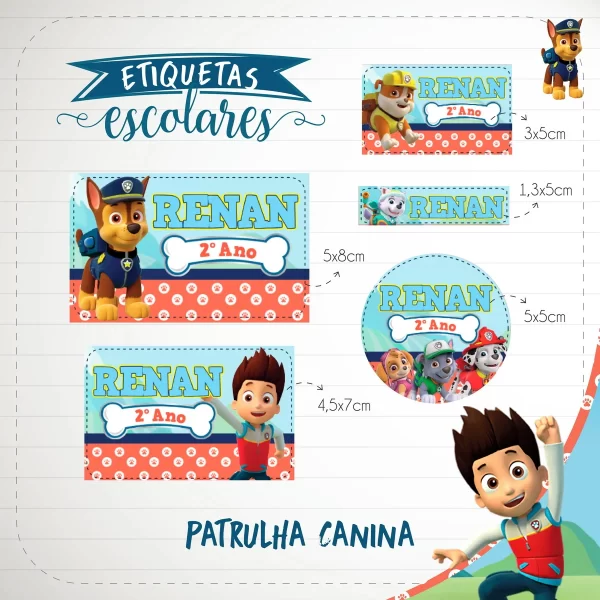 Etiqueta Escolar Patrulha Studio e Pdf